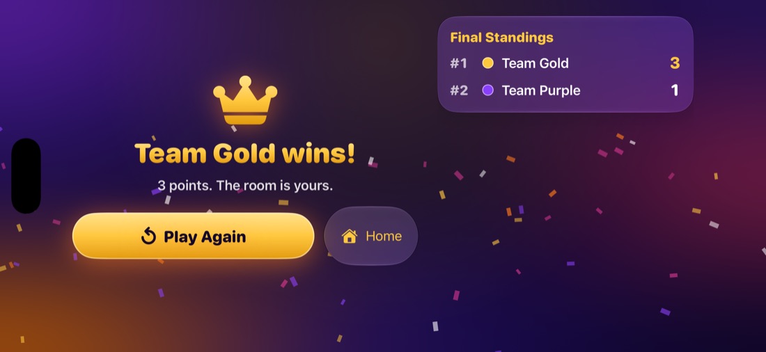 Final results announcing the winning team